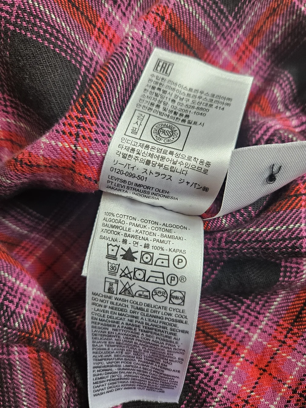 Levi's Pink Red and Black Plaid Flannel Shirt